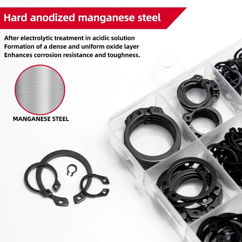 AIMUNOK 455Pcs External Retaining Rings Snap Rings Assortment Kit, External C-Clip Set Carbon Steel, 15 Sizes Circlip Snap Rings M3 - M25 - Image 3